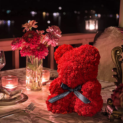 Rose Bear With Box Lights