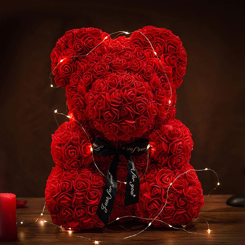 Rose Bear With Box Lights