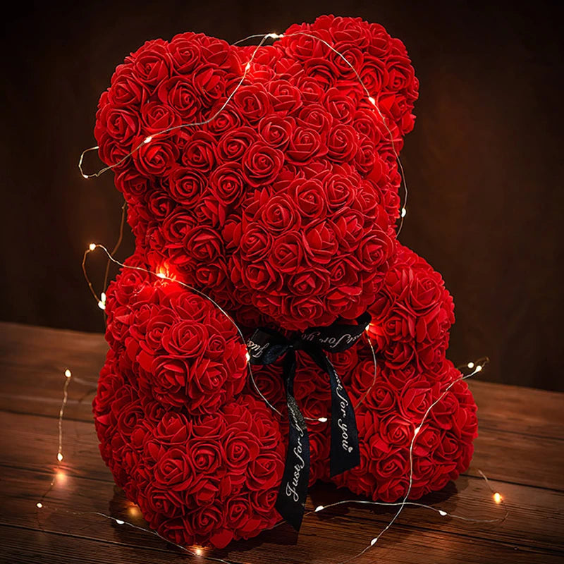 Rose Bear With Box Lights